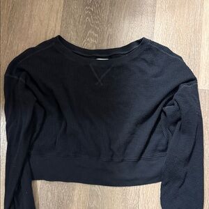 Aerie Black Waffle Knit Sweatshirt